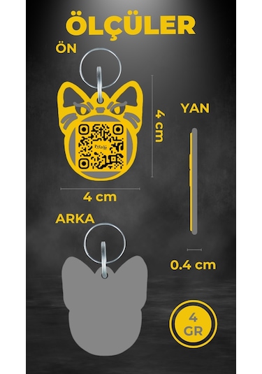 Petjoo 1.Bastet Gri-Sarı Qr'lı Kedi Künyesi
