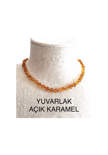 İpek Kehribar Litvanya Sertifikalı Baltık Kehribar Kolye Bebek Kolyesi Diş 0-3 Yaş 33 CM Kahverengi