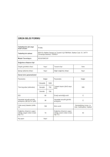 Profilo BD3076WCAP 526 LT No-Frost Kombi Tipi Buzdolabı