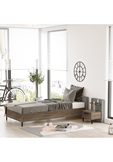 Robin Home Dream Genç Odası Takımı 2'Li Set Karyola Komodin Kahve Kahverengi