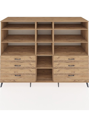 Kronos Dolap 10 Raflı 6 Çekmeceli 220x59x163 Çam-çam Çam-çam