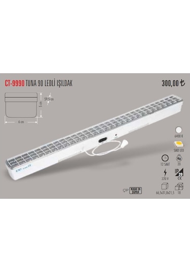 Cata Ct-9990 9W 90 Led Li Işıldak Şarjlı 6 Saat Işık Siyah