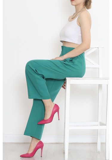 Mokashopin - Beli Pensli Pantolon Koyuyeşil - 20857.683. 001