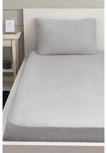 Lastikli Pamuklu Ranforce Kumaş Çarşaf Ve Yastık Kılıfı Gri