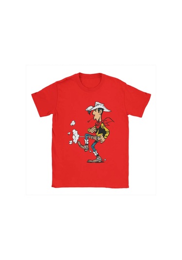 Snapbuyerkekler Şanslı Luke Karikatür Pamuklu Kısa Kollu O Boyun T-shirt 4xl 5xlkırmızı Kirmizi