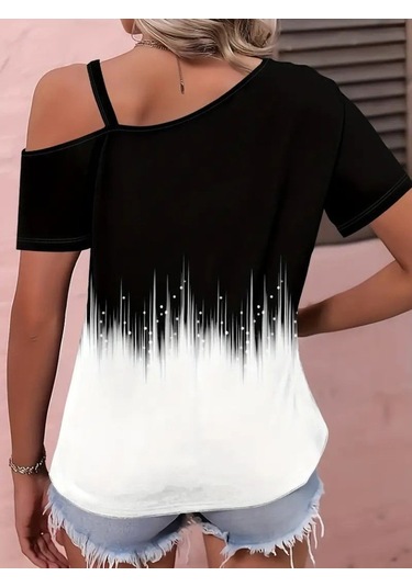 Modasize Kadın Tek Omuzdan Açık Askı Detaylı Desenli Süprem Bluz Altın