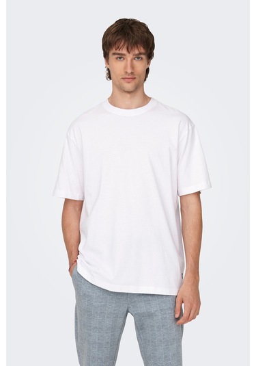 Only & Sons Erkek Onsfred Bisiklet Yaka Kısa Kollu T-shirt 22022532 Beyaz Beyaz
