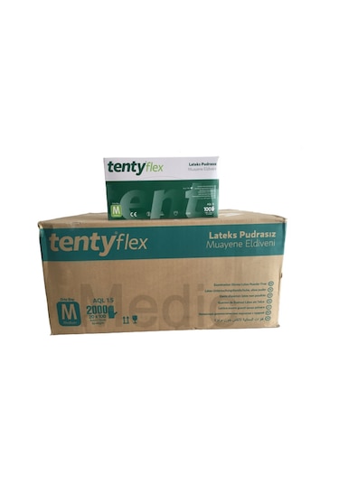 Tenty Flex Pudrasız Lateks Muayene Eldiveni 100'lü x 20