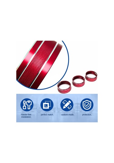 Fosenze Ford Mustang 2015-2021 İç Mekan Açıkçık Ses Far Düğme Döndürücü Halka Dekoratif Kapak Alüminyum 3'lü Set Kırmızı/mavi