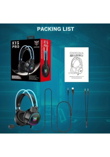 Xuweiwei Onıkuma Profesyonel Kablolu Oyun Kulaklığı Siyah Rgb Işık Gürültü Önleyici Mikrofonlu Pc Ps4 Ps5 Xbox İçin