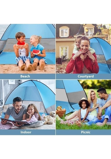Prestigegoods Otomatik Açılır Plaj Çadırı, 200x165x130cm, Mavi, 3 Yetişkin/5 Çocuk Mavi