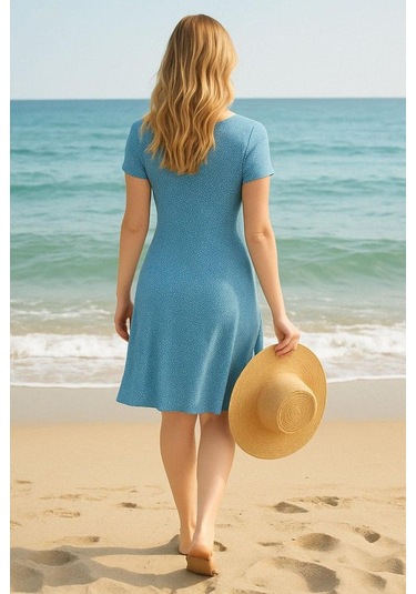 2 Adet Dökümlü Rahat Kalıp Günlük Penye Kumaş Elbise Mavi-siyah