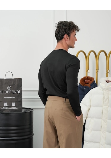 Modefendi Pamuk Yapılı Slimfit Triko Siyah