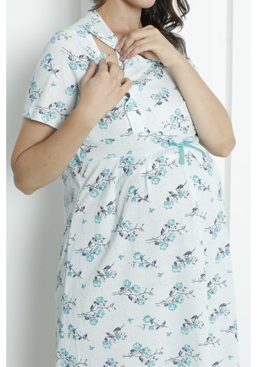 Hamile Tunik Gecelik Kısa Kollu Likralı Büyük Beden Geniş Beden Aralığı Yeşil Nıc1011 R18