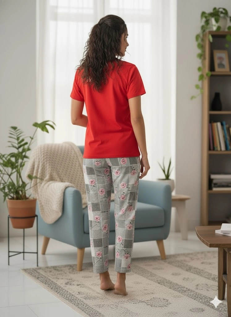 Kadın Kırmızı Pijama Takım Turuncu