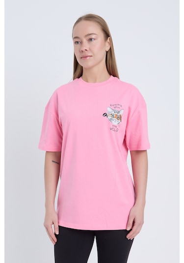 Velvoria Oversize Kadın Release Your Baskılı Pembe Renk T-shirt