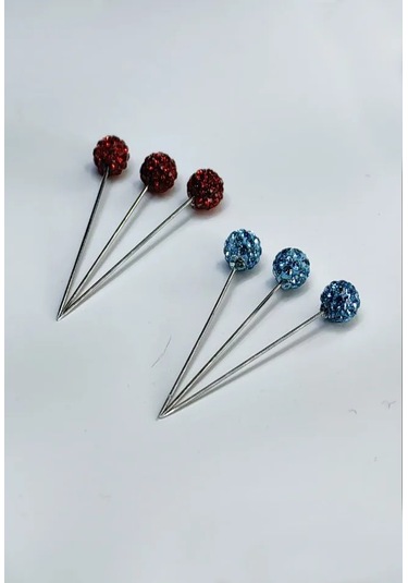 Kristal Taşlı Kadın Eşarp İğnesi 6 Adet - Bordo-indigo