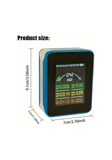 Lumaworld Turuncu 7'li Hava Kalitesi Ölçer Anlık Aqı Co2 Hcho Tvoc Co Pm2.5 Pm10 Lcd Ekran Usb Şarj