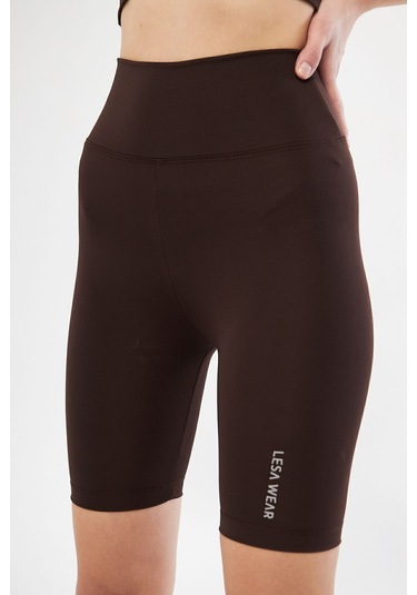 Lesa Wear Yüksek Bel Likralı Toparlayıcı Kısa Şort Tayt Kahverengi