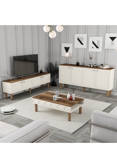 Bohem 3 Lü Salon Takımı - Krem Krem