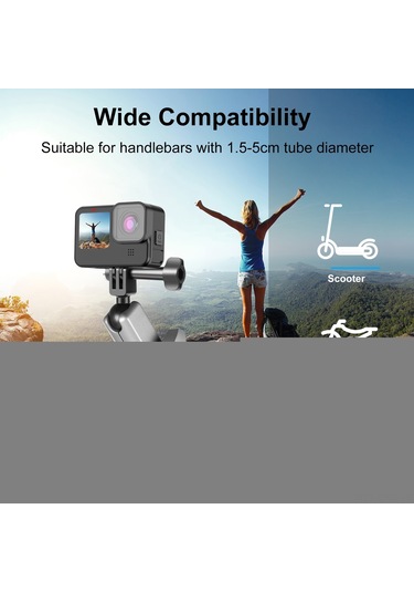 Samdoo Alüminyum Spor Kamera Tutucu 360 Döner 2kg Yüke Dayanıklı Bisiklet Çubuğu/carpi Klem Gopro Djı Insta360 Uyumlu Gümüş