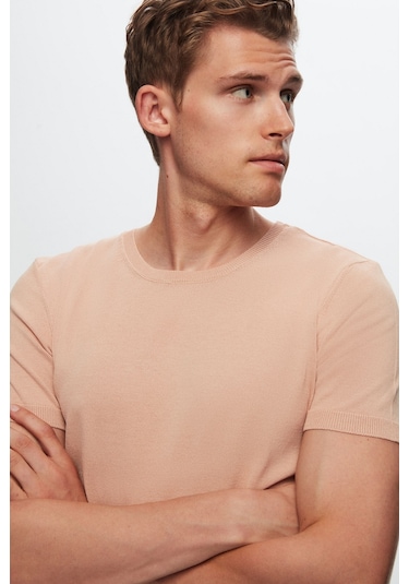 D's Damat Slim Fit Pudra Düz Örgü Rayon Örme T-Shirt 0Ef069421003M Pudra