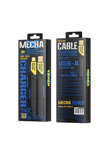 Wk Wdc-190a Mech Serisi 6a Usb Usb-c / Tip-c Hızlı Şarj Veri Kablosu, Uzunluk: 1m Sarı