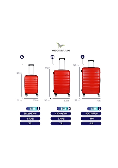 Vegmann Delphin Kırmızı 3 Lü Valiz Seti Kırmızı