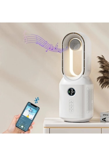 Hepu Hp-f29 Masaüstü Işıklı Type-c Şarjlı Bluetooth Hoparlörlü Sessiz Kule Tipi Fan