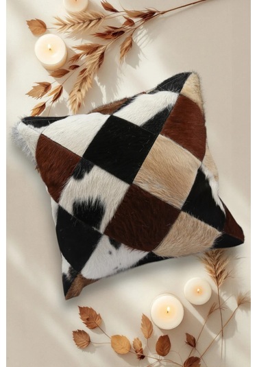 Premium Dekoratif Patchwork Deri Kırlent Kılıfı/ev Ve Ofis Için Gerçek Deri 45x45cm Kırlent Kılıfı Çok Renkli