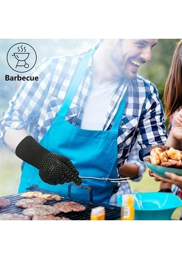 Novahub Isıya Dayanıklı Eldiven 1 Çift Yanmaz Fırın Eldiveni - Kesilmeye Dayanıklı Siyah Siyah