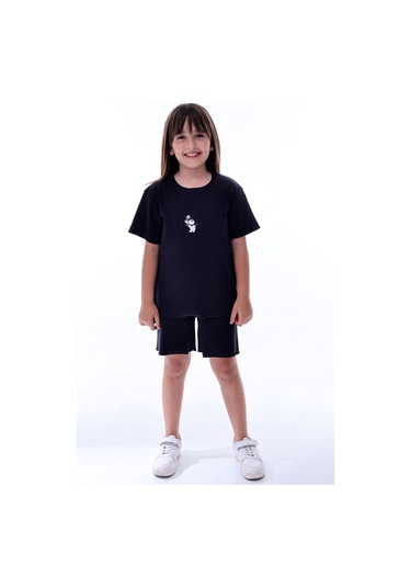 Ribana Beybi Overlok Detaylı Kuromi Nakışlı Alt-üst Takım Siyah