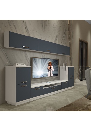 Decoraktiv Trendstyle 9 Mdf Tv Ünitesi Tv Sehpası Beyaz - Antrasit