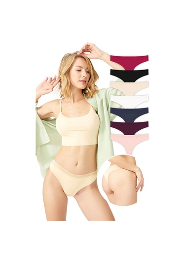 Basic Lazer Kesim File Lastikli Brezilya Külot 7'li Paket - 2 Renkli-7 Çok Renkli