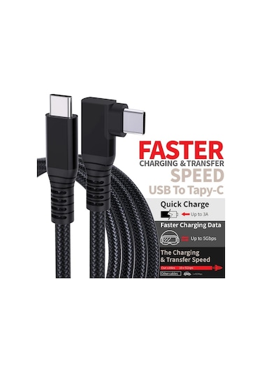 Willowhaven Meta Quest 3s 3 2 Pro Pico 4 Ultra Pc Steam Vr 90 Derece Type C Nylon Örgü 10ft Siyah Şarj Kablosu