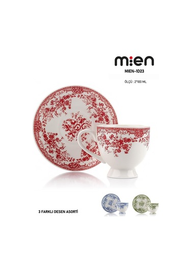 Mien 2 Li Porselen Kahve Fincan Takımı 100 Ml 3 Farklı Renk Seçeneği Beyaz
