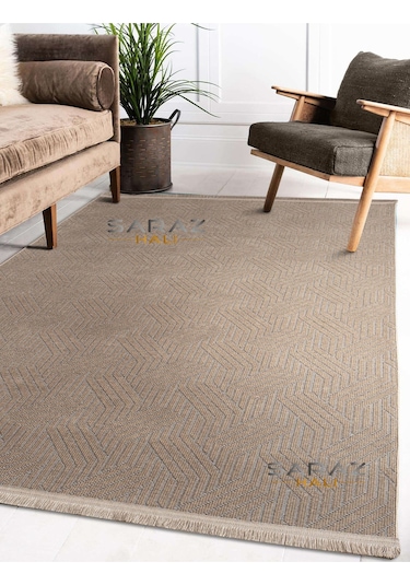 Bohem Saçaklı Kaymaz Dokuma Kilim Salon Halısı Mutfak Halısı Balkon Özel Ölçü Yolluk Krem Vizon