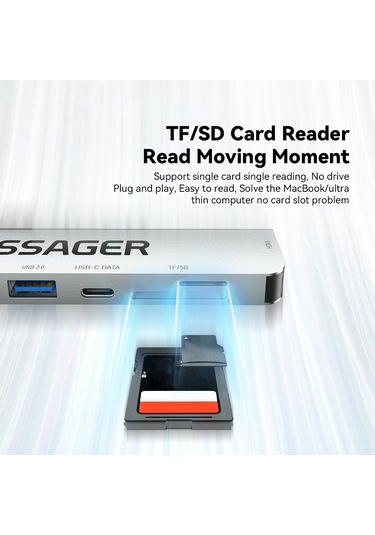 Cbtx Essager Type-c Hub Dönüştürücüden Pd'ye 60w Hızlı Şarj+tip-c Veri Bağlantı Noktası+usb 3.2+usb 2.0+hd Video Çıkışı+2 Kart Okuyucu Yuvası