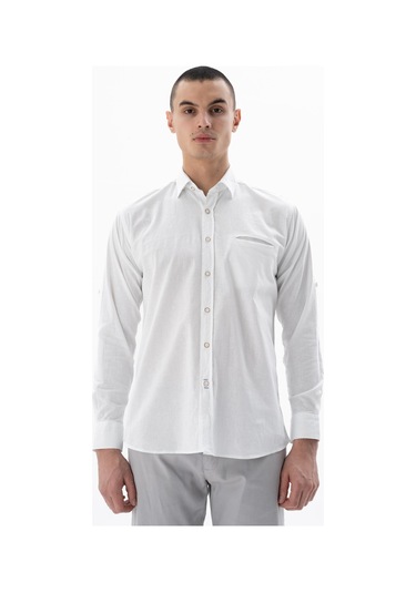 Arma Erkek Uzun Kollu Regular Fit Keten Gömlek Y25485117101 Beyaz