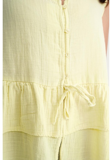 4722 Kadın V Yaka Fırfırlı Müslin Bluz Tereyağı Sarısı Tereyağı Sarısı