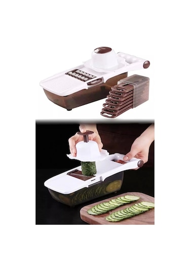 Rende Dilimleyici Hazneli 8 Bıçaklı Sebze Patates Rendeleme Mandolin Doğrayıcı Lüx Dicer Rende Seti