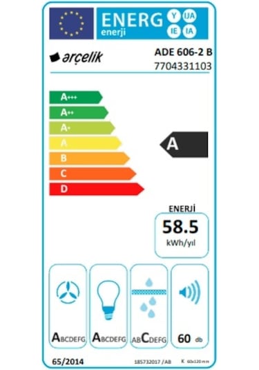Arçelik ADE 606-2 B Duvar Tipi 60 CM Davlumbaz