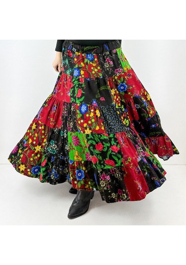 Modaonna Özel Tasarım Patchwork Maxi Etek Çok Renkli