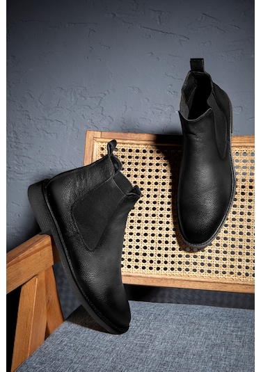 Ducavelli Edinburg Hakiki Deri Kaydırmaz Taban Chelsea Günlük Bot Siyah