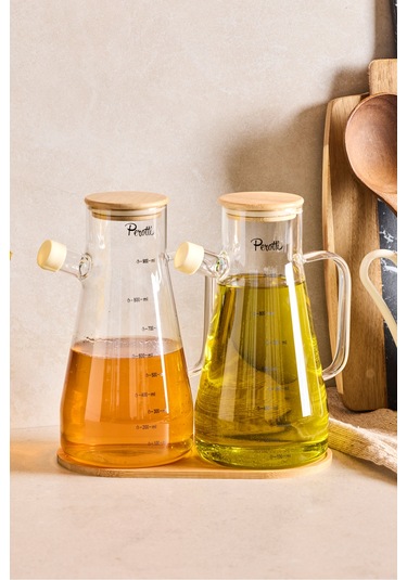 Std Gaella Bamboo 2 Li 900ml Tepsili Yağlık-sirkelik Seti 3 Parça Borosilikat Seffaf Şeffaf
