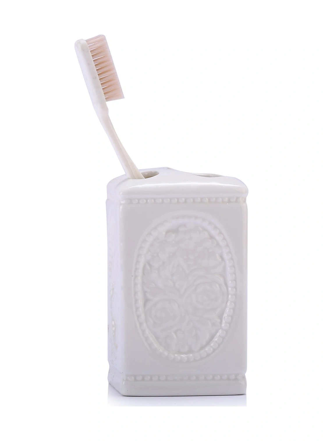 2 Adet Seramik Diş Fırçalık Çiçekli Kare Model 8x8x11cm Banyo Seti Çok Renkli