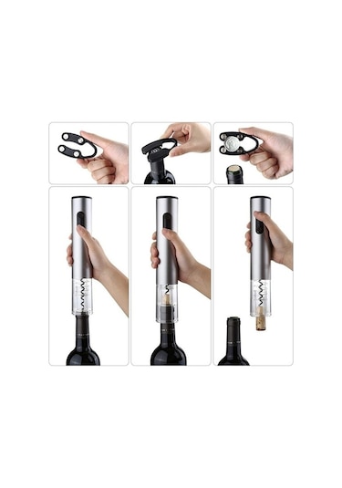 Jzcat Led Otomatik Mantar Vida Profesyonel Elektrikli Şarap Şişesi Açacağı Seti Gümüş