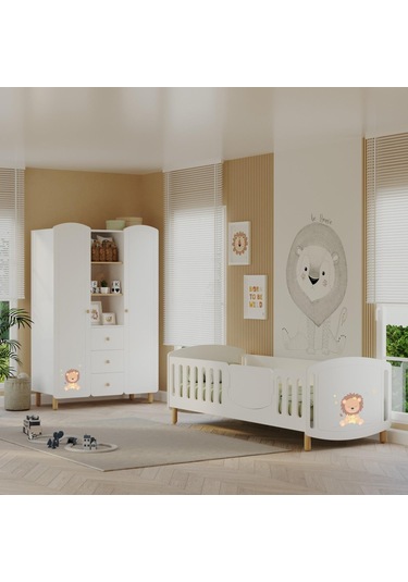Meltem Kids Sweet Lion Çocuk Odası Montessori Karyola 90x190 Cm Lion 90 x 190 CM