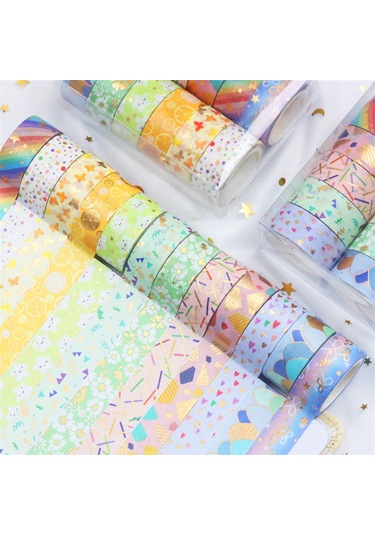 Geeroyoo 12 Rulo Şık Desenli Washi Bant Seti - Dıy, Planlayıcı Ve Hediye Paketleme İçin 15mm Altın Folyo Dekoratif Bant