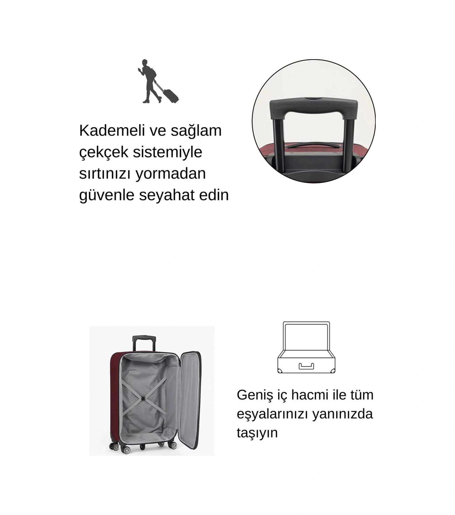 Louisiana Polo Battal Boy Bolonya Kumaş Valiz Bordo 2308 Bordo